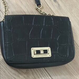 Diane Von Furstenberg Black Crocodile Embossed Crossbody Bag